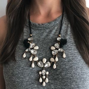 J. Crew Navy White Crystal Statement Necklace